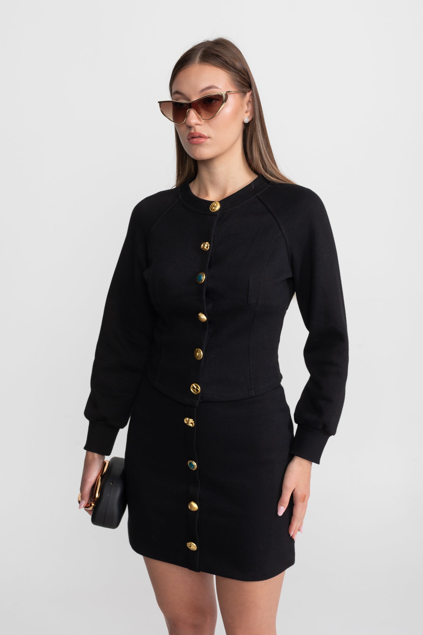 Embellished Button Co-ord Set – Black