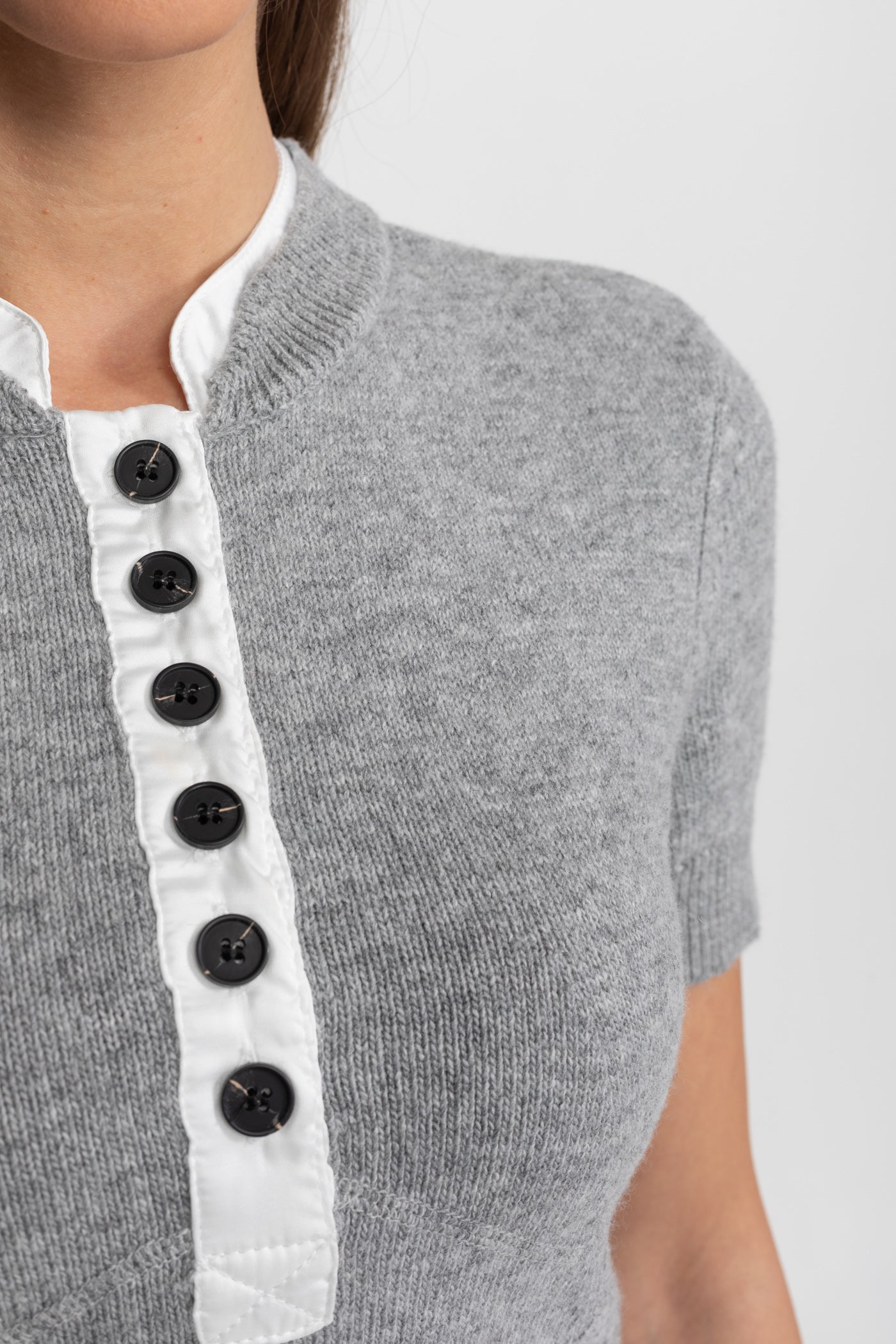 Knit Co-Ord Set with Contrast Shirt Insert Detail – Grey