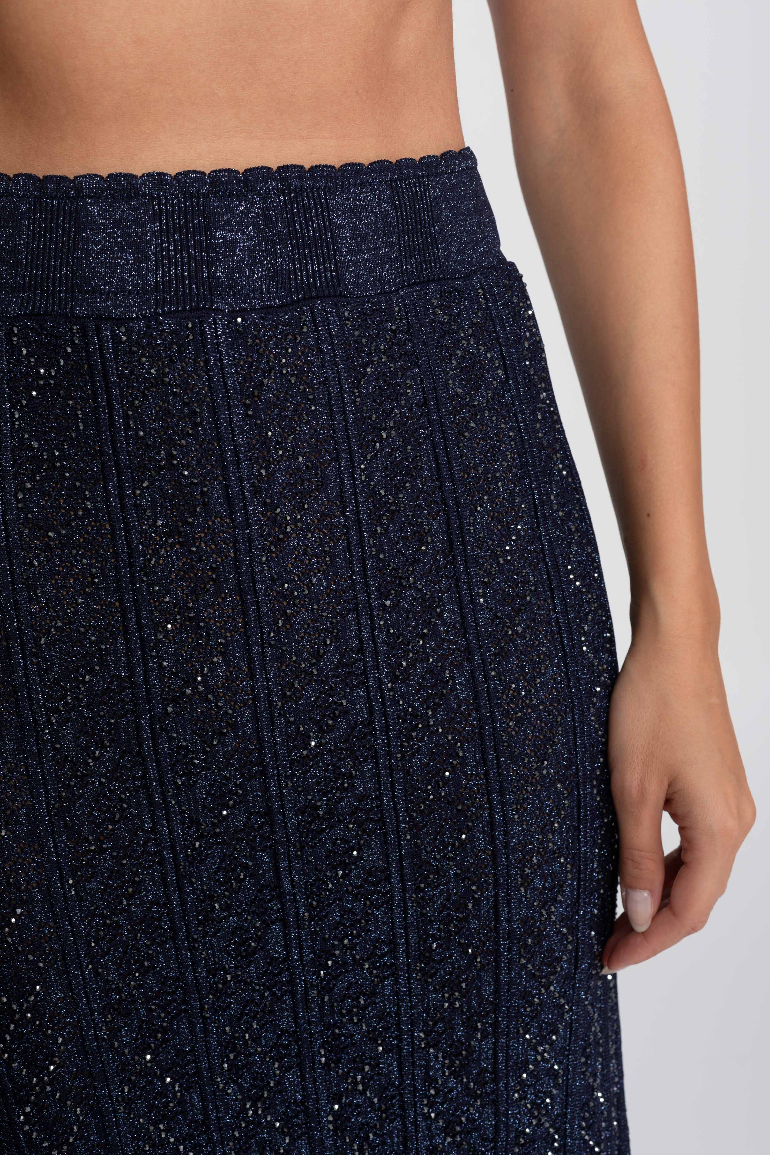 Coordinato in pizzo con motivo a ромbi, maniche lunghe e gonna maxi - Navy 