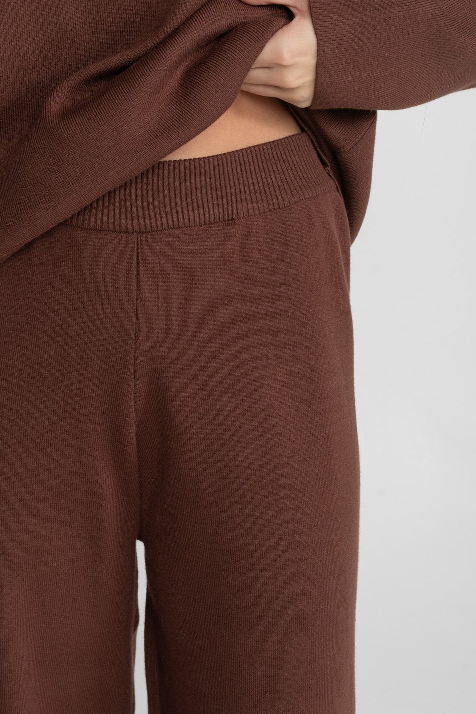 Knit Lounge Co-Ord Set with Fox Fur Collar – Brown