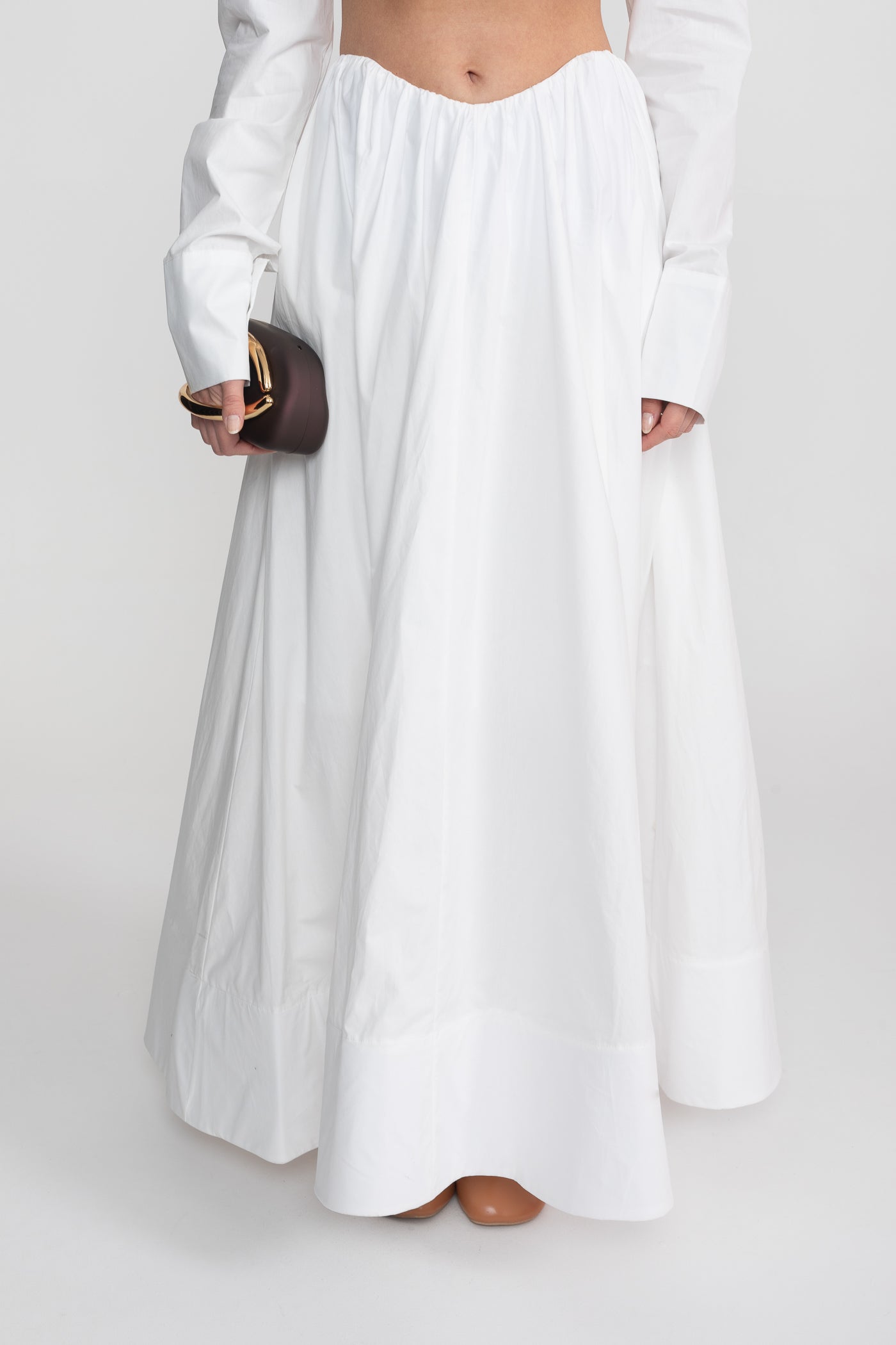 Completo Coordinato a Maniche Lunghe con Top Corto Sotto il Seno - Bianco 