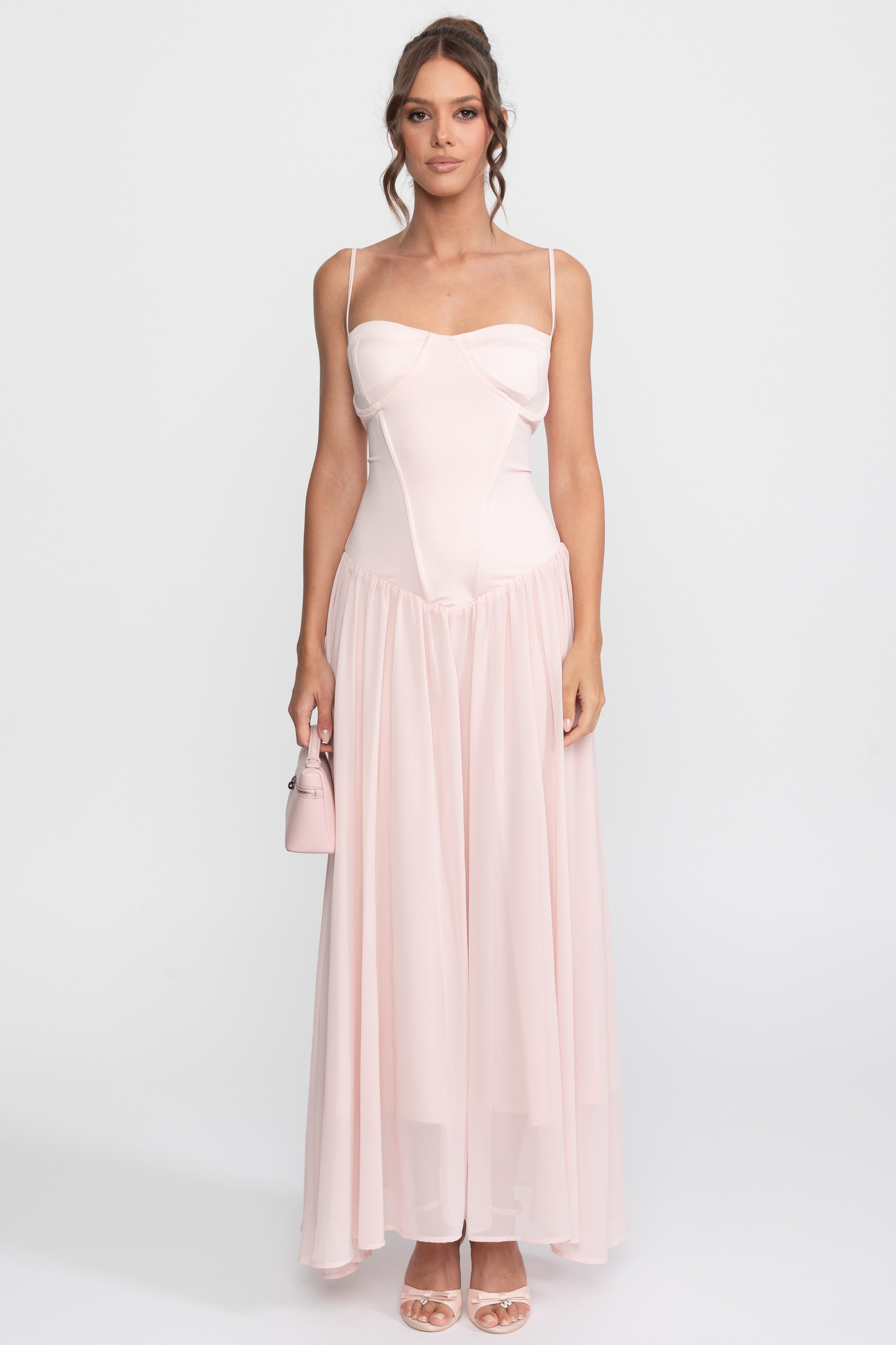 Abito in chiffon con bustier e vita bassa - Rosa 