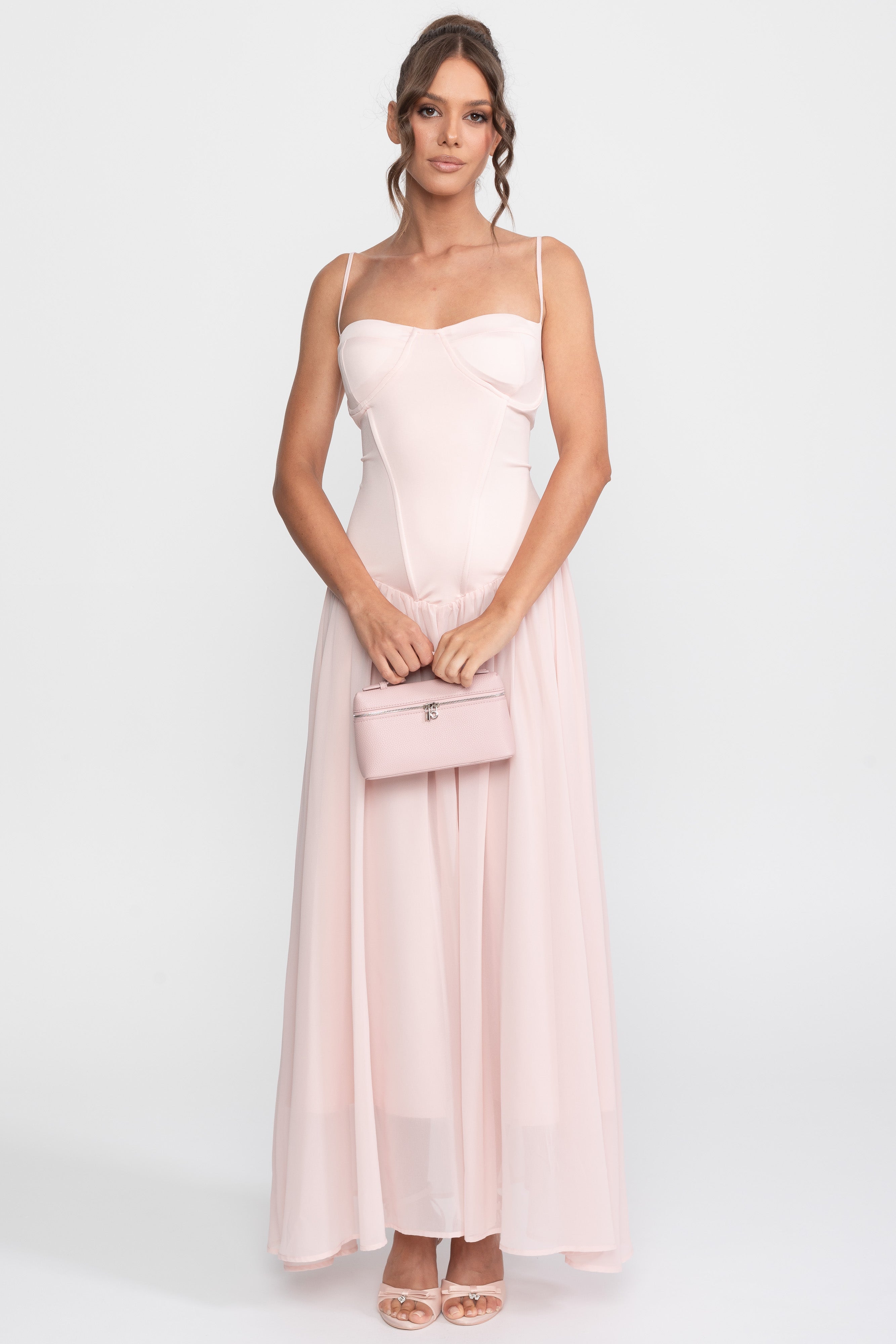 Abito in chiffon con bustier e vita bassa - Rosa 