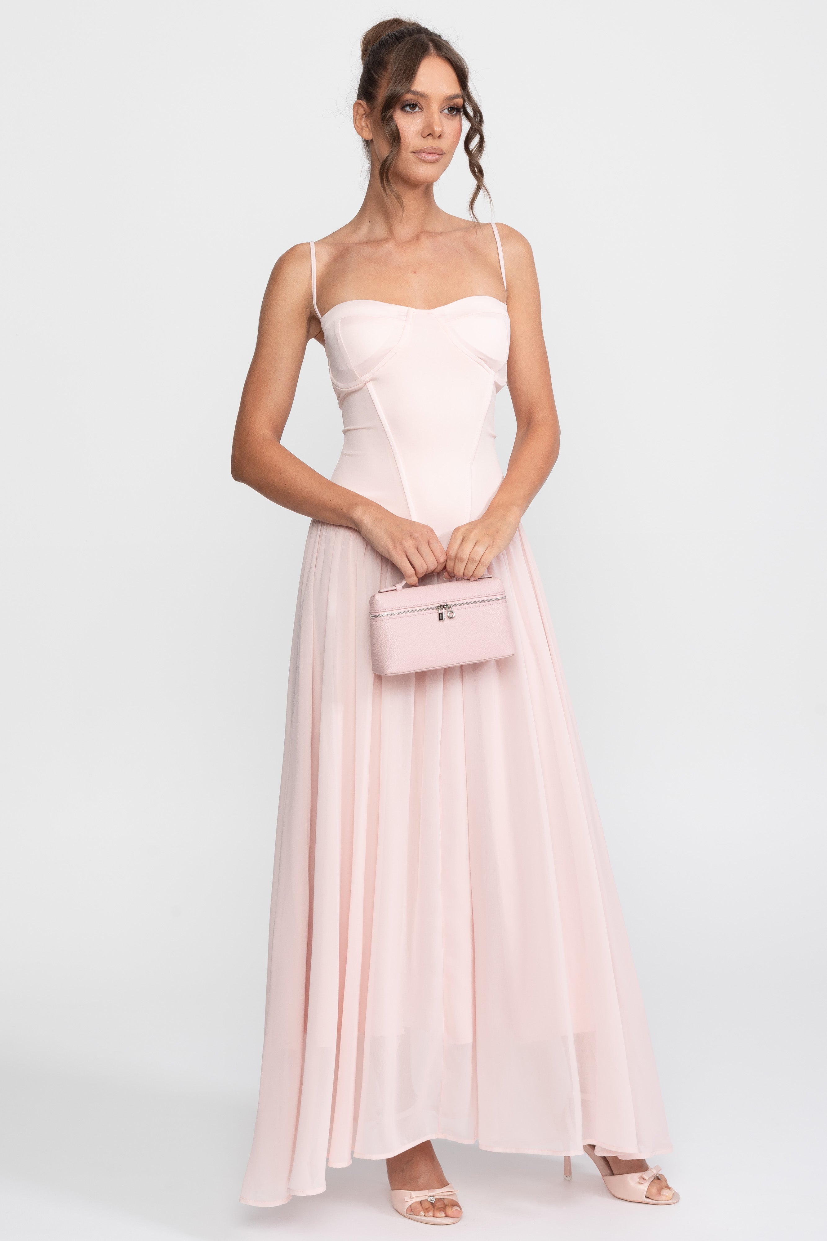 Abito in chiffon con bustier e vita bassa - Rosa 