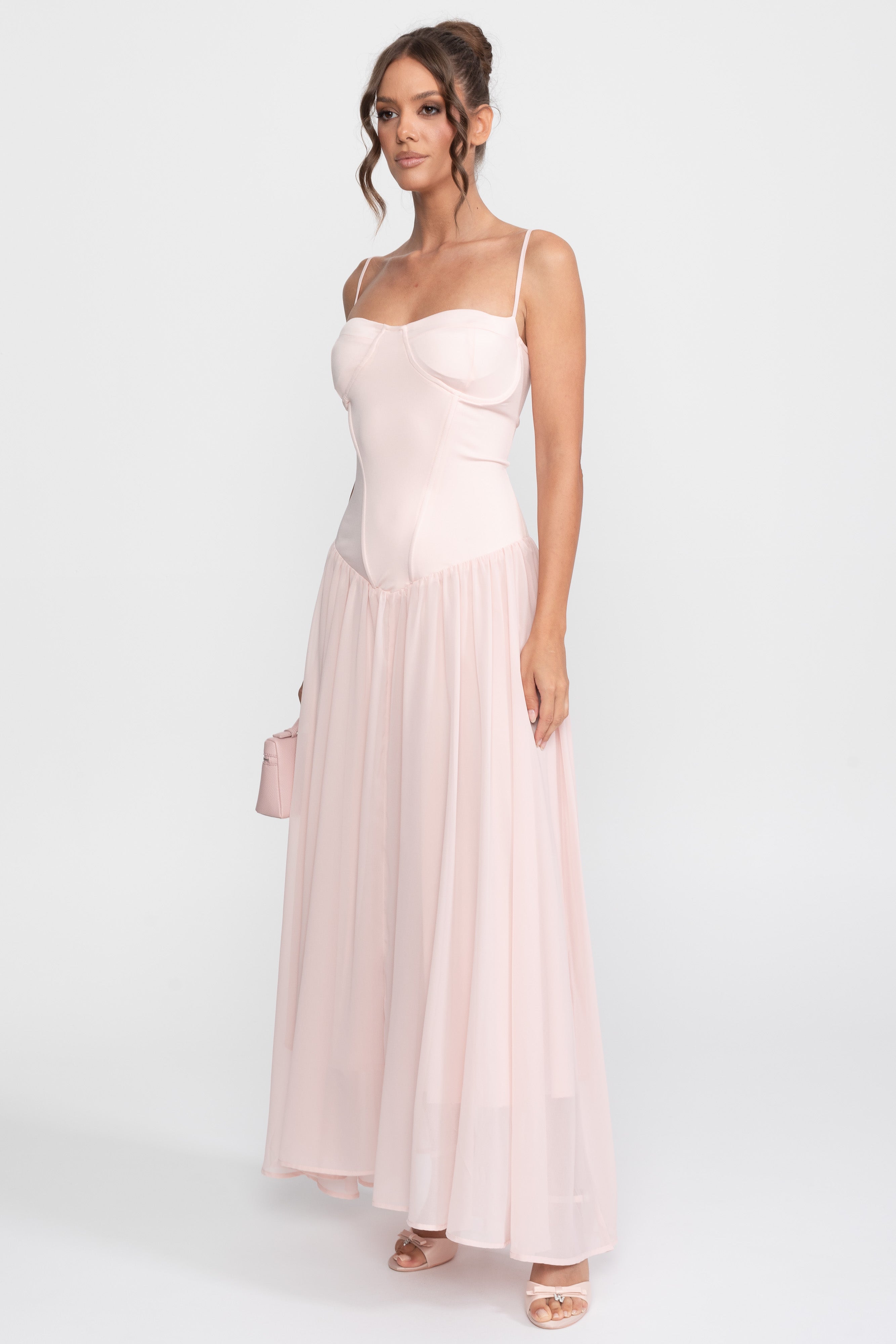 Abito in chiffon con bustier e vita bassa - Rosa 