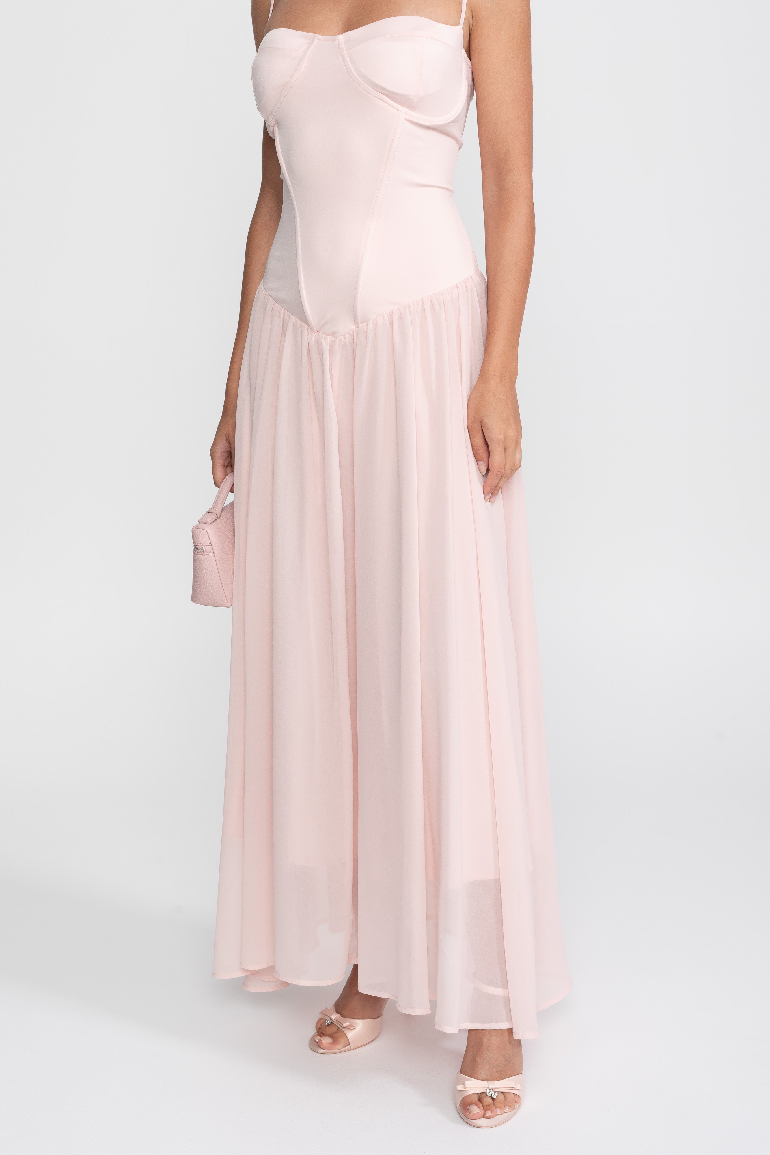 Abito in chiffon con bustier e vita bassa - Rosa 