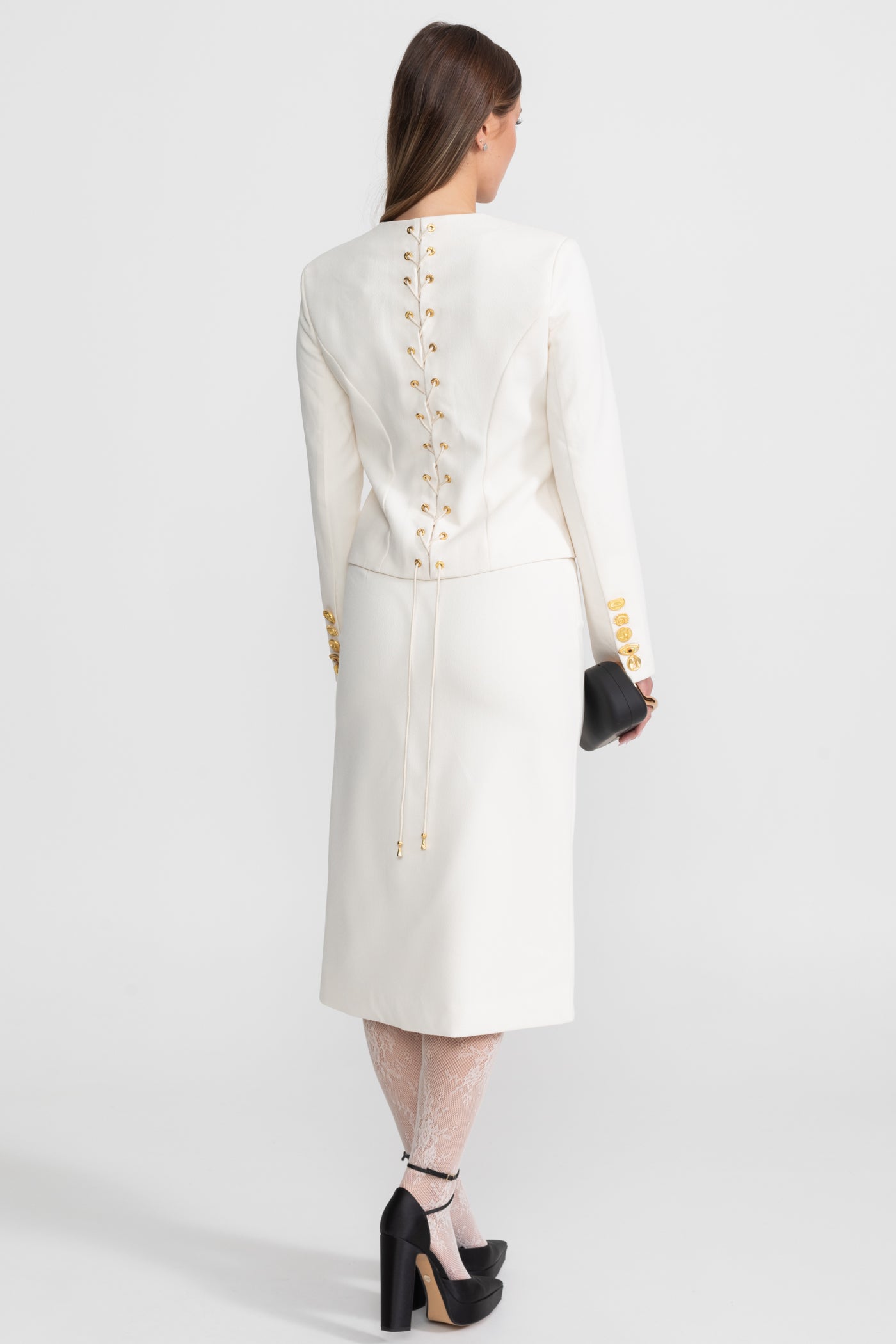 Co-ord Set with Statement Gold Buttons - White