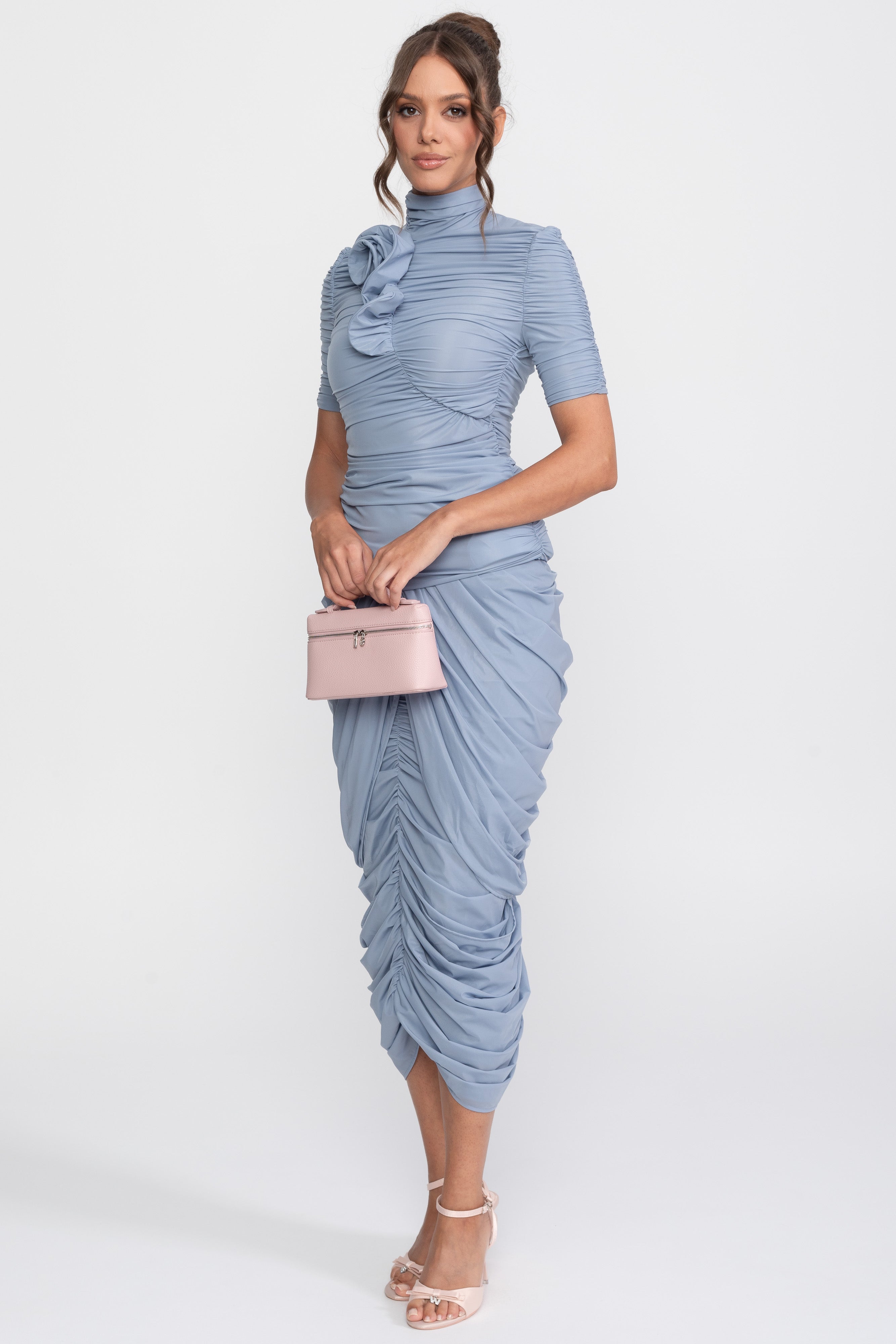 Coordinato Rosette con top arricciato e gonna midi coordinata - Blu 