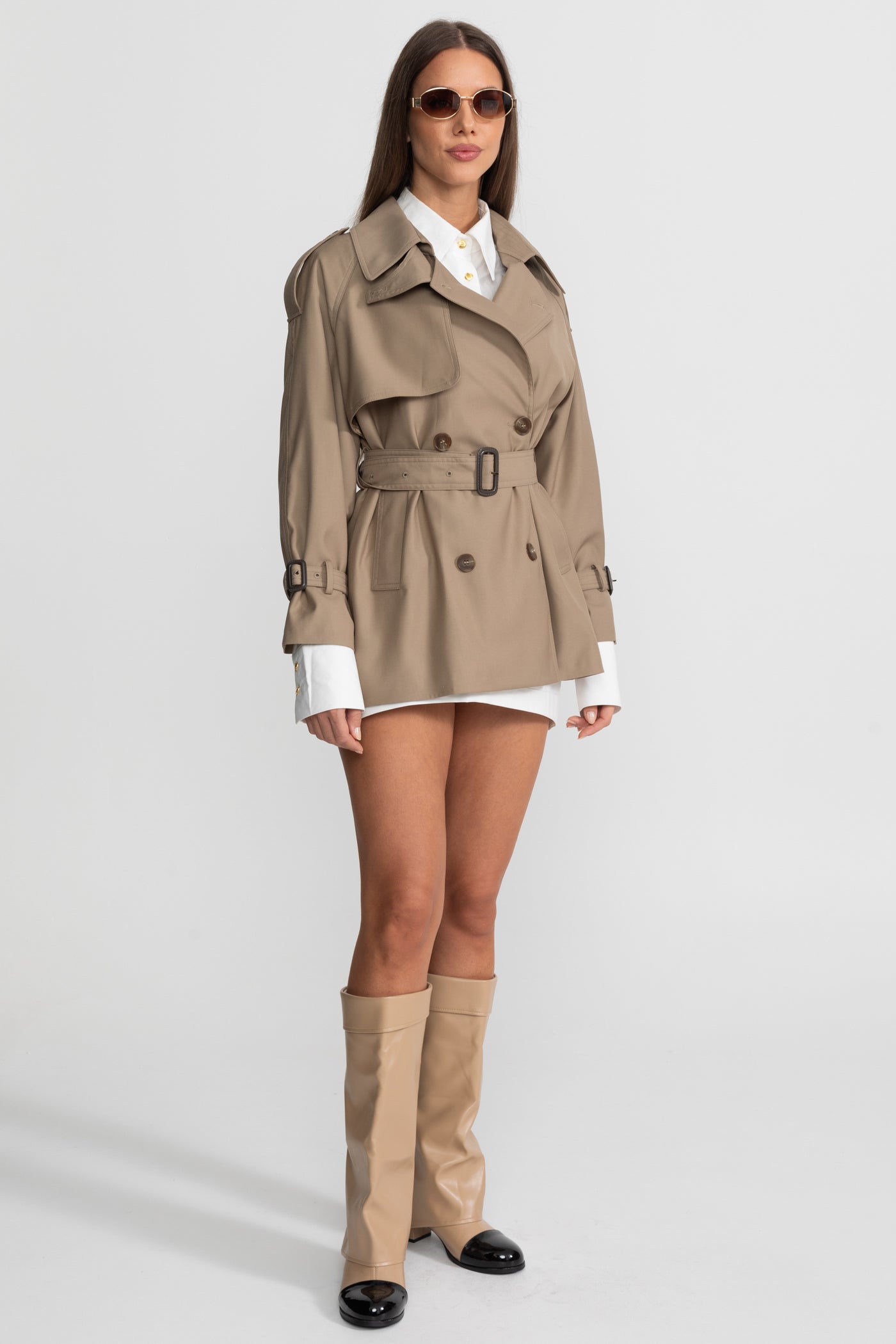 Classico trench coat doppiopetto con cintura in vita – Kaki 