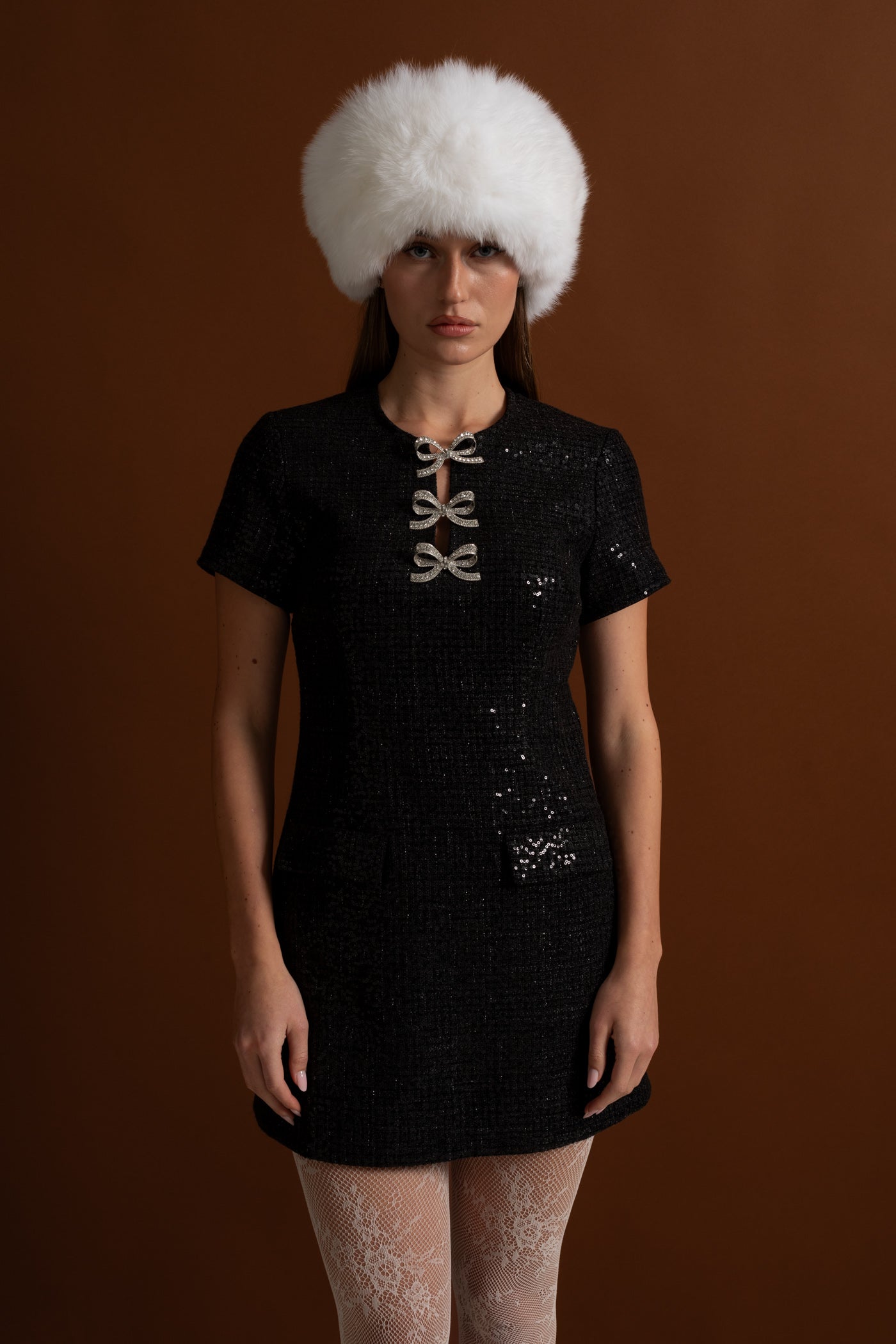 Mini abito di paillettes con fiocchi di cristallo - Nero 