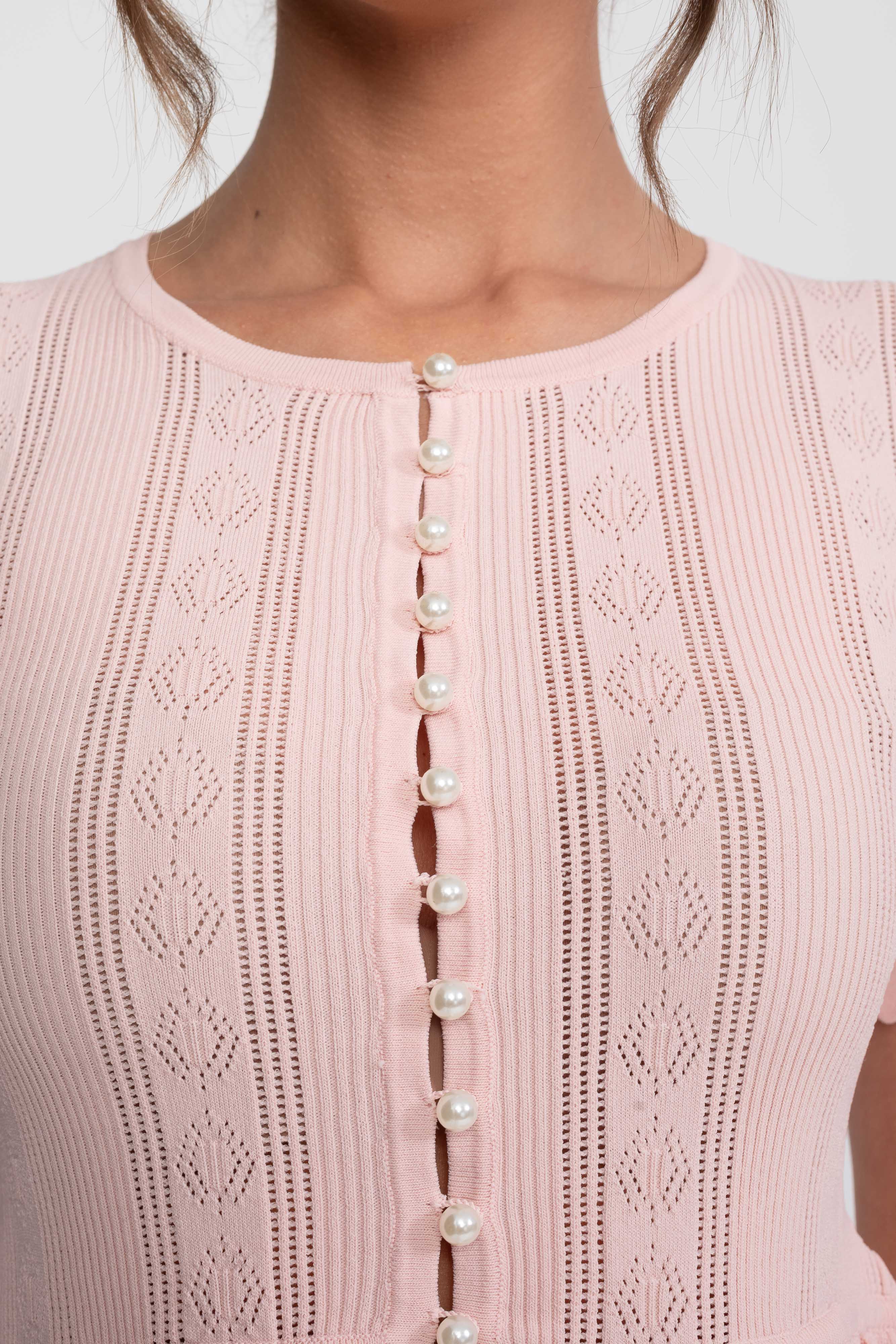 Two-Piece Knit Co-Ord Set With Ruffled Waist - Pink