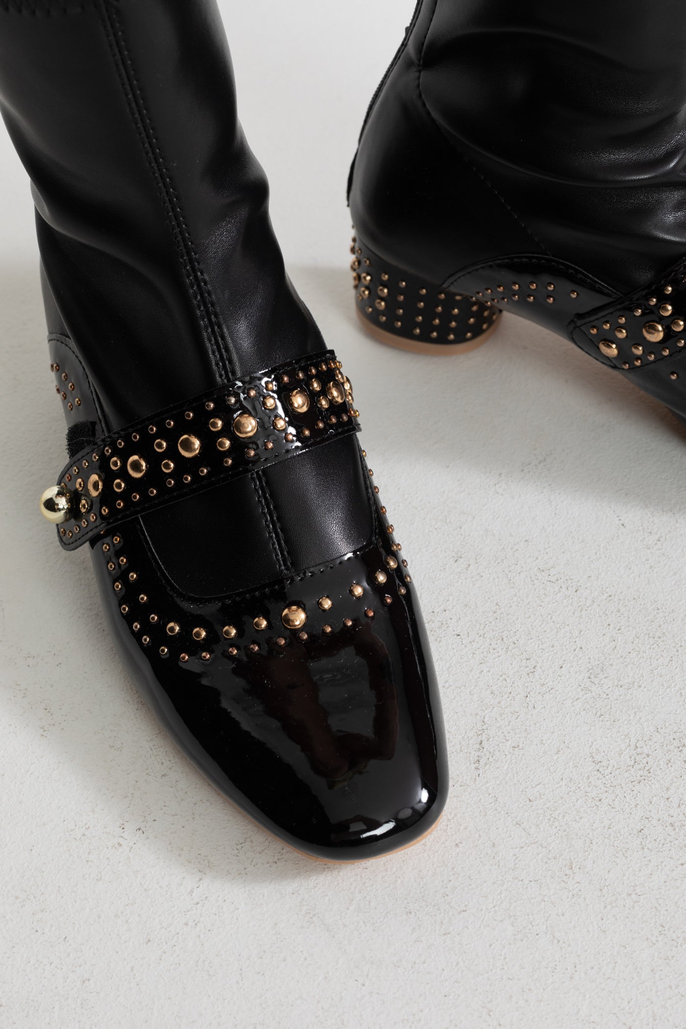 Studded Ankle Boots With Pearl Strap Detail – Black