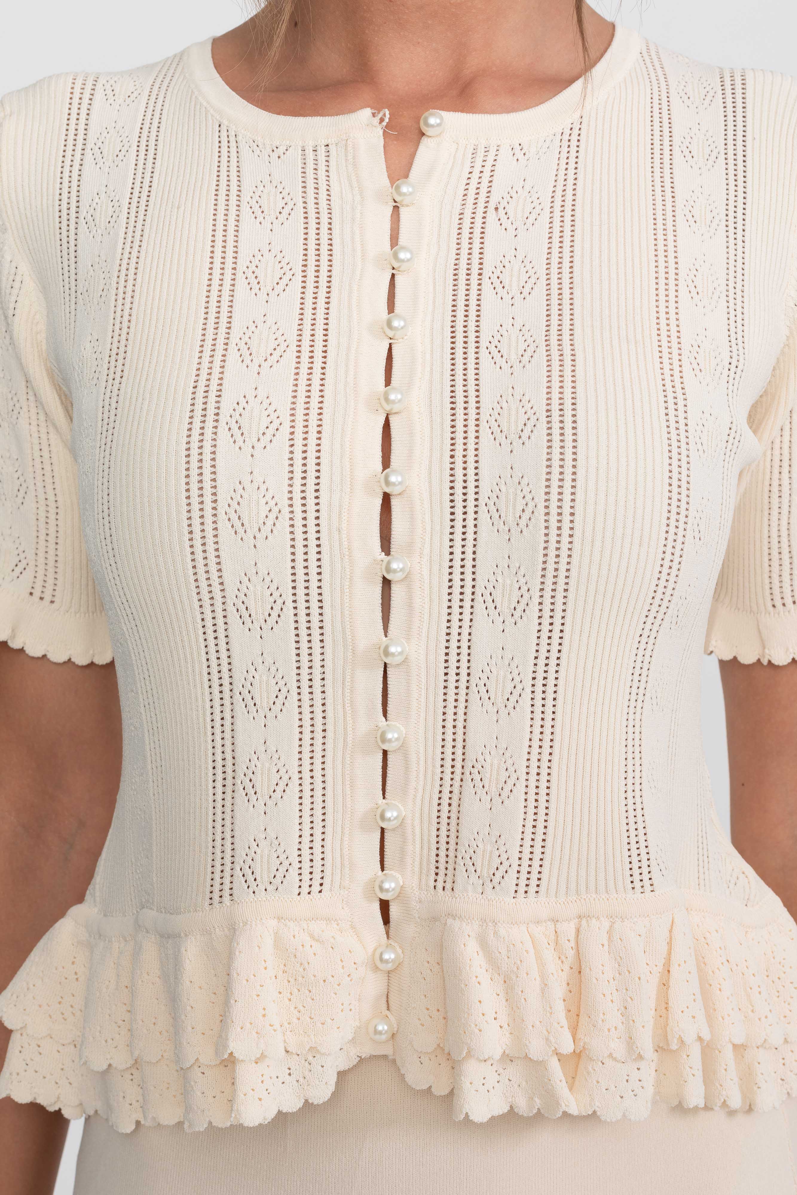 Completo Coordinato in Maglia Due Pezzi con Vita Volant - Ivoire 