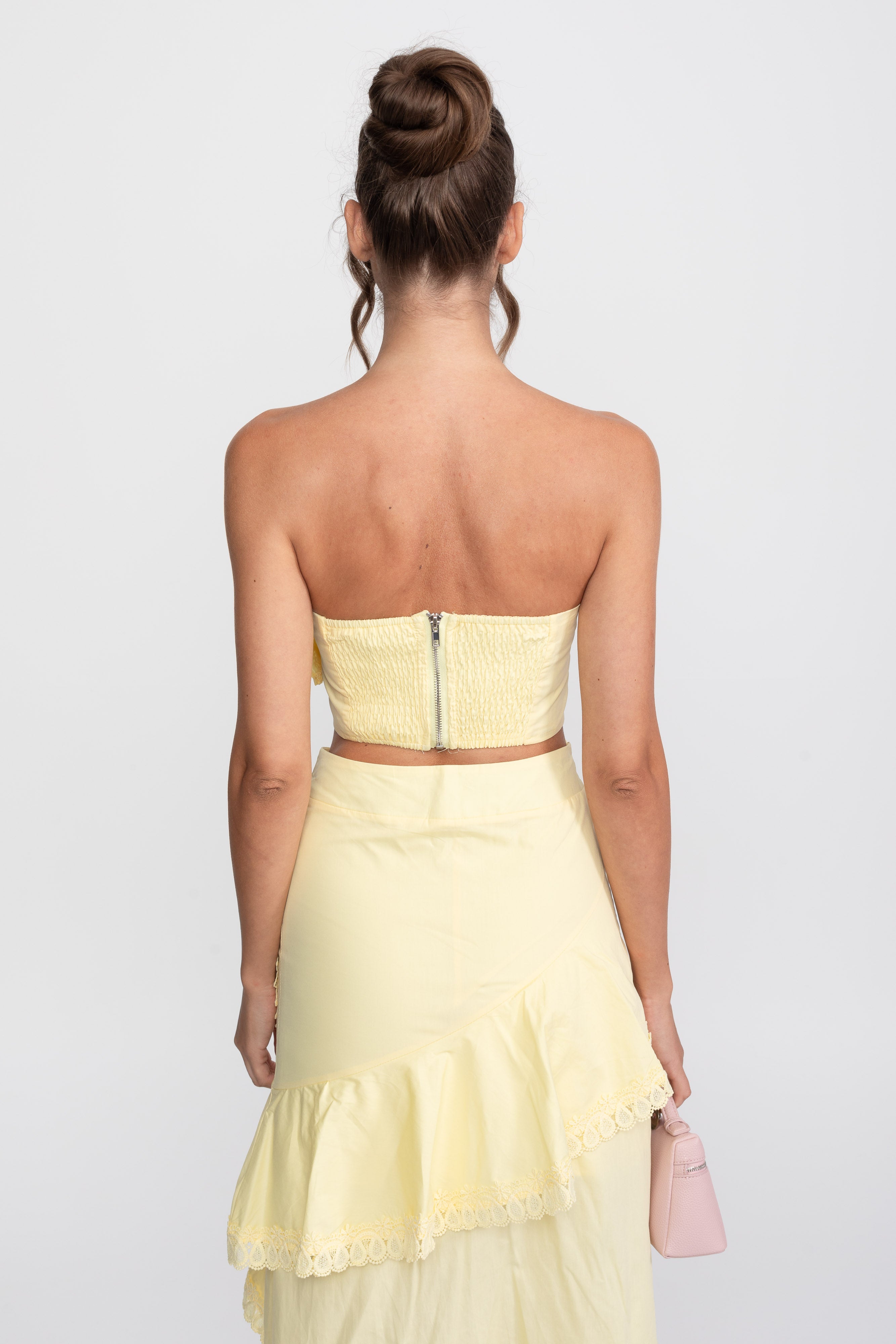 Crochet Medallion Two-Piece Set With Ruffled Maxi Skirt - Yellow
