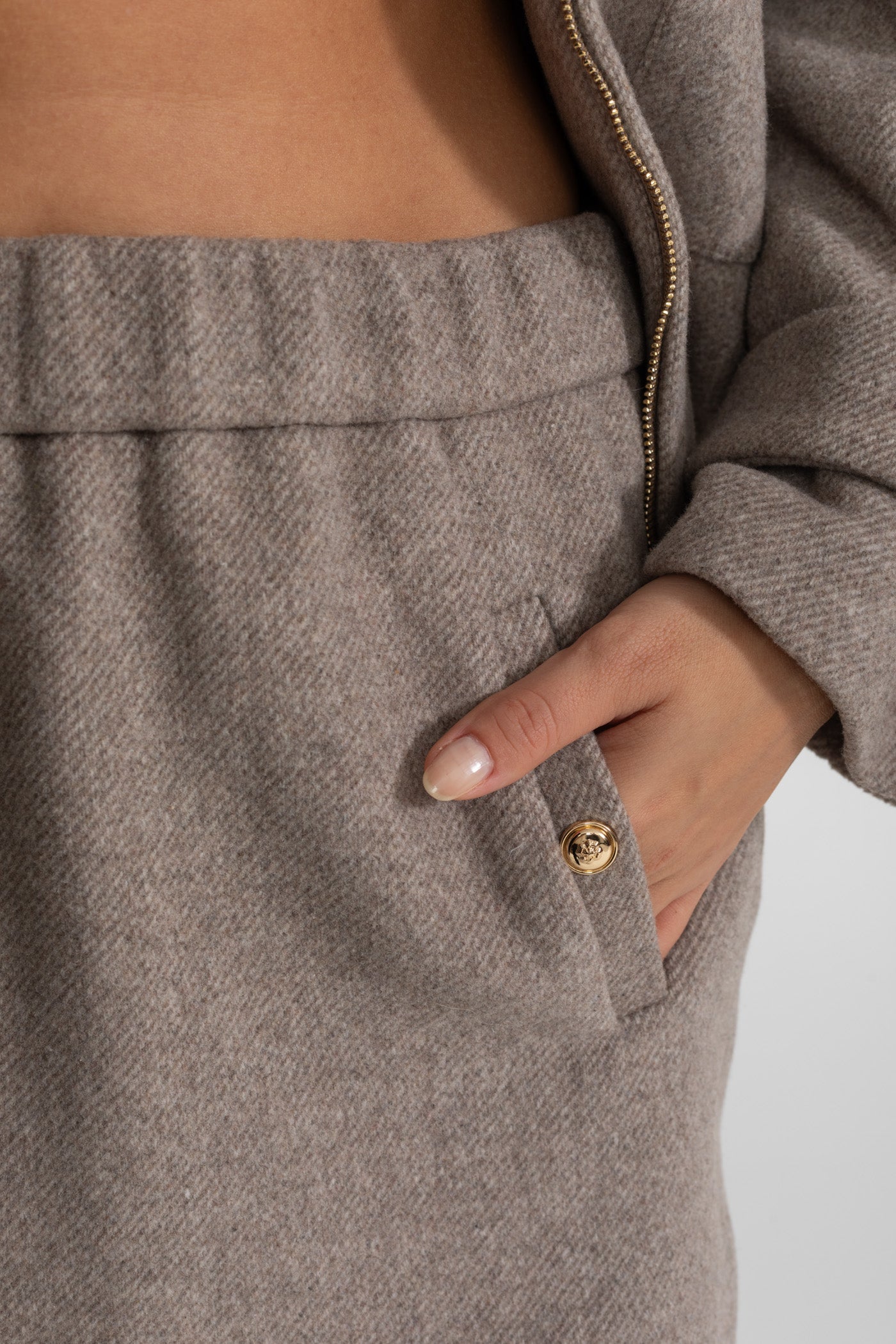 Structured Wool Bomber Jacket and Mini Skirt Co-Ord Set – Taupe