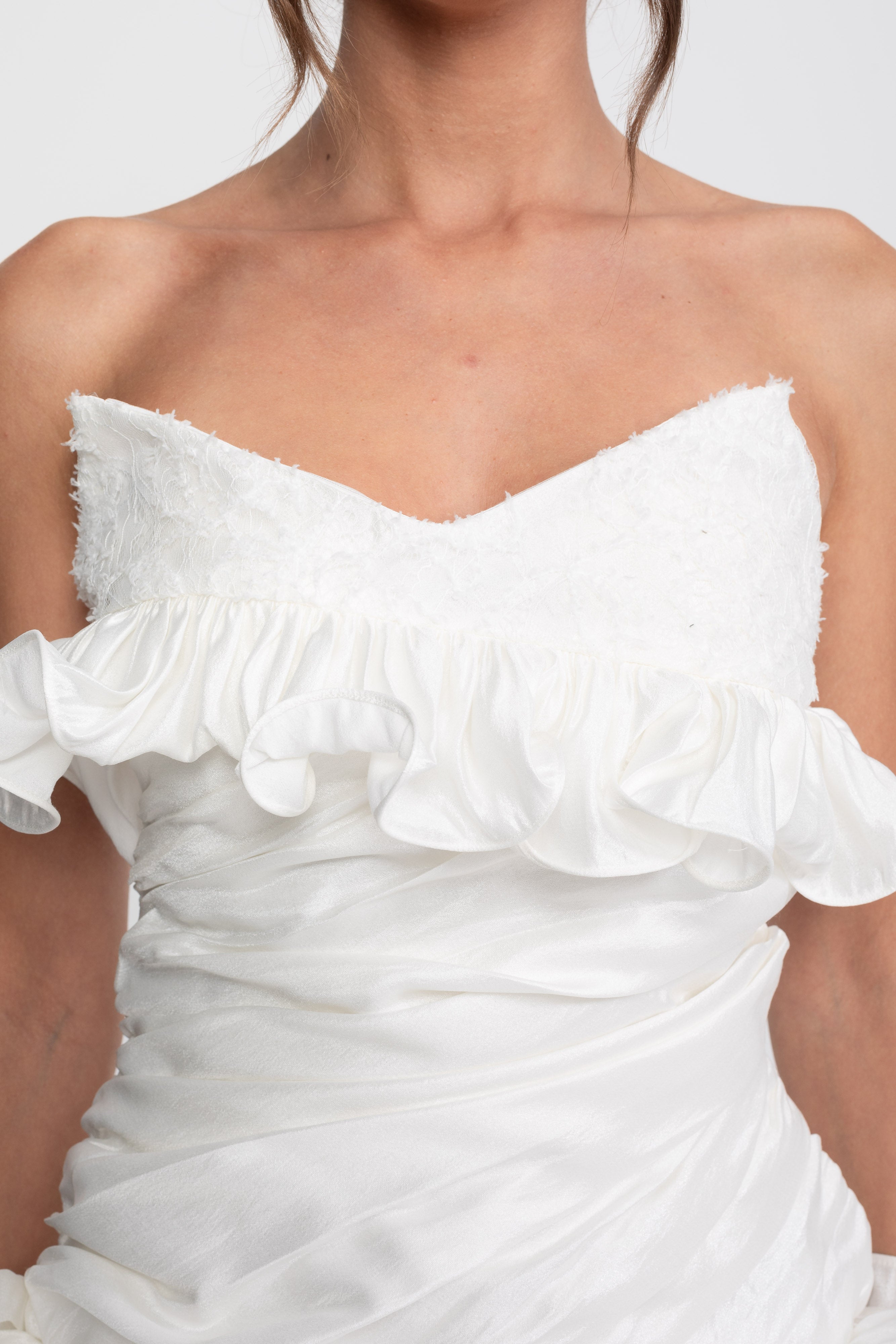 Ruffled Strapless Mini Dress With Sweetheart Neckline - White