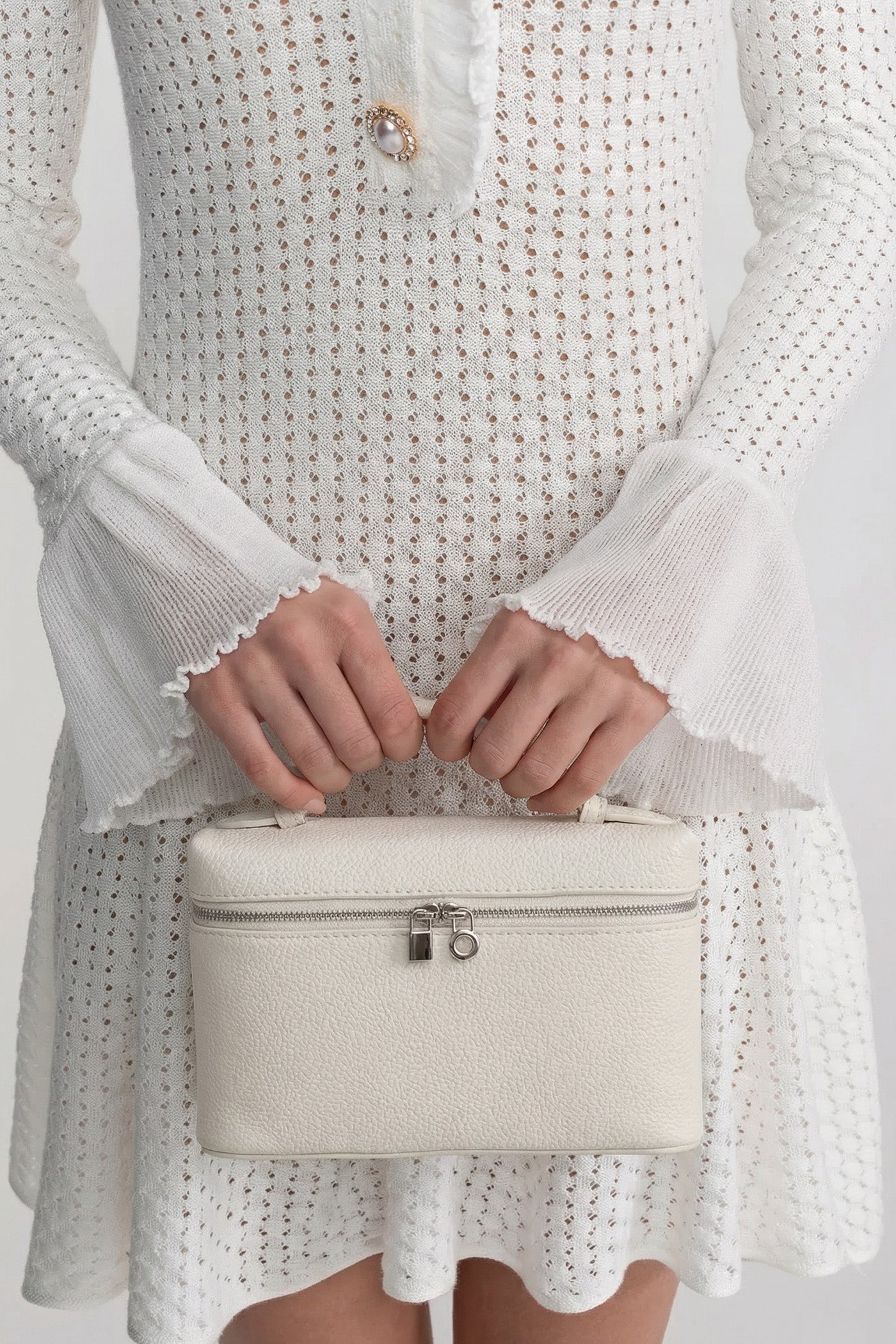 Borsa Vanity Strutturata con Manico Superiore - Bianco 