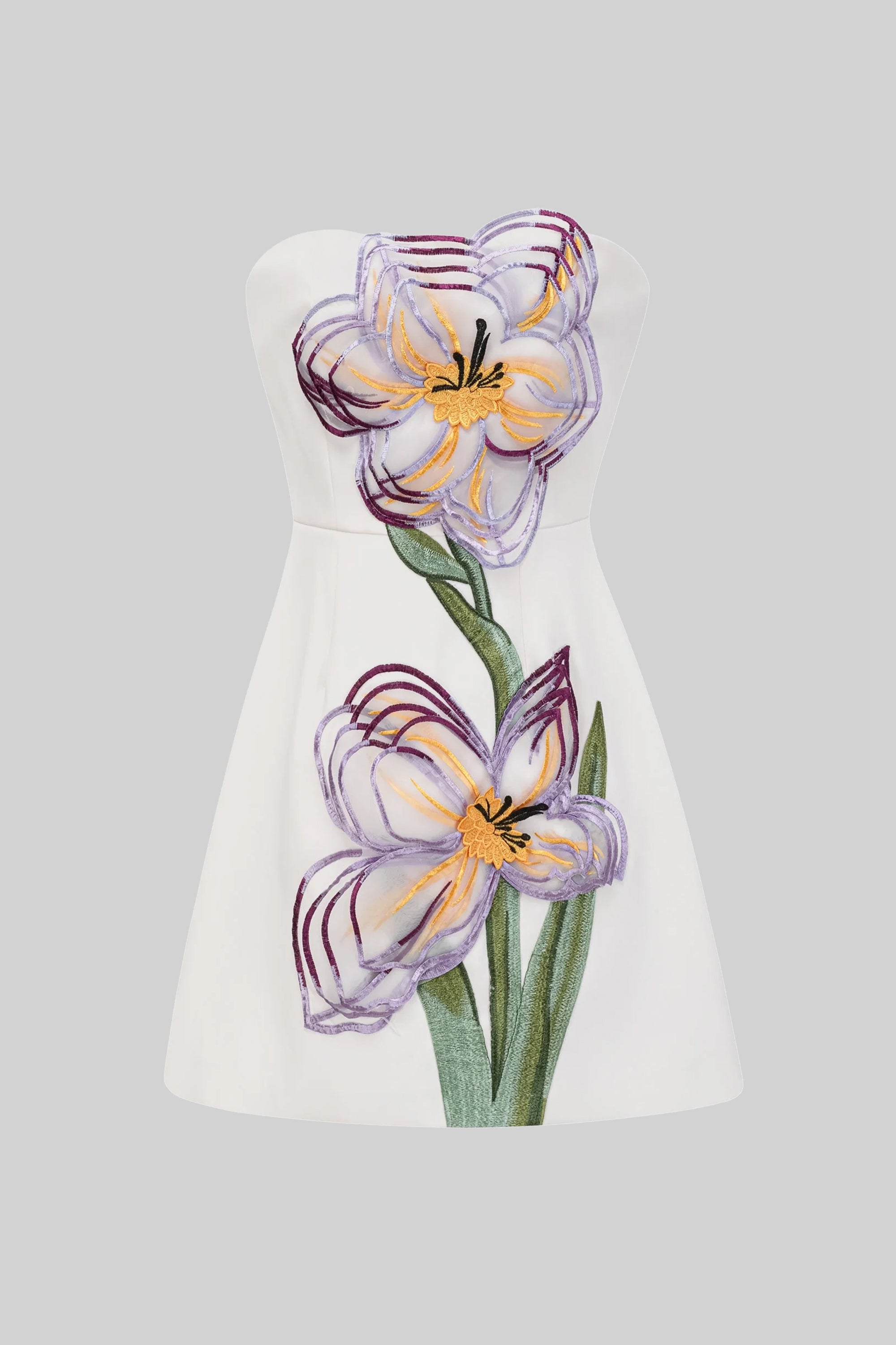 Mini abito senza spalline con applicazione floreale Iris 3D - Bianco 