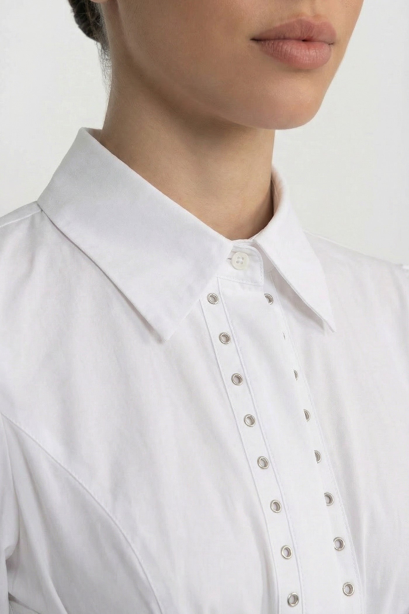 Camicia a Maniche Lunghe con Dettaglio Corsetto allacciato - Bianco 