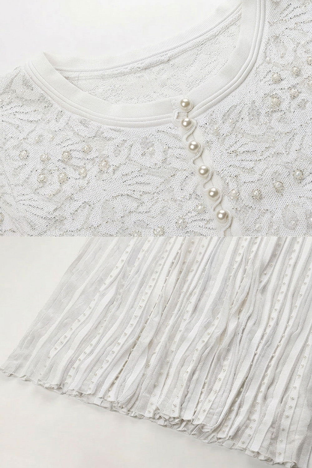 Short Sleeve Midi Dress With Pearl Embellishments - White